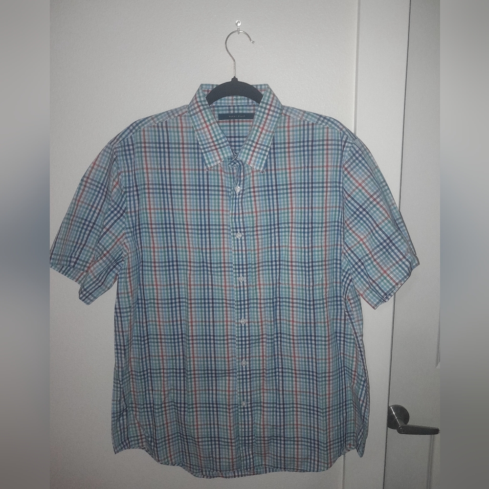 Perry Ellis Multicolor Plaid Button Down Shirt size: XL 100% Cotton